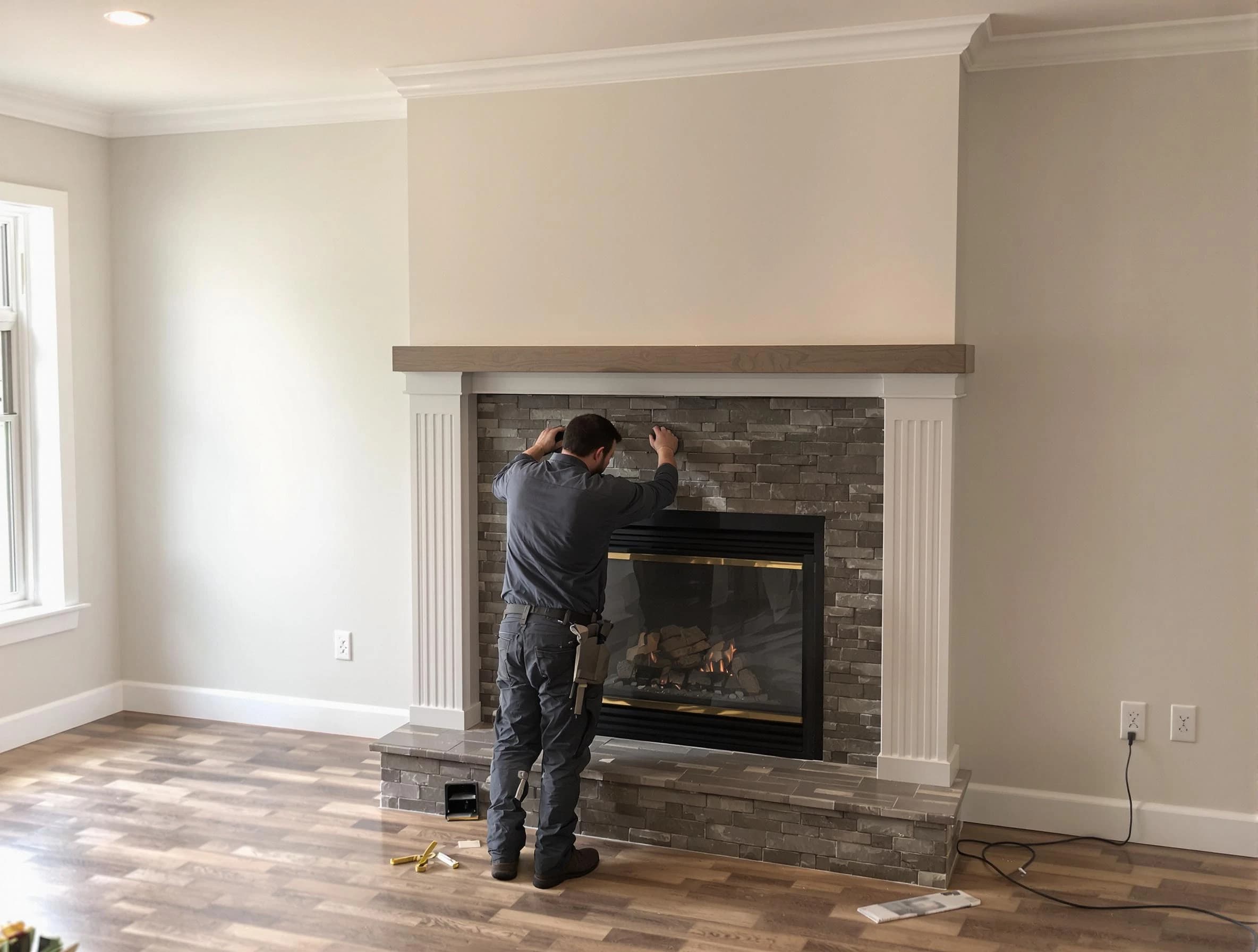 Meadowbrook Chimney Sweep finishing a custom fireplace install in Meadowbrook, AL