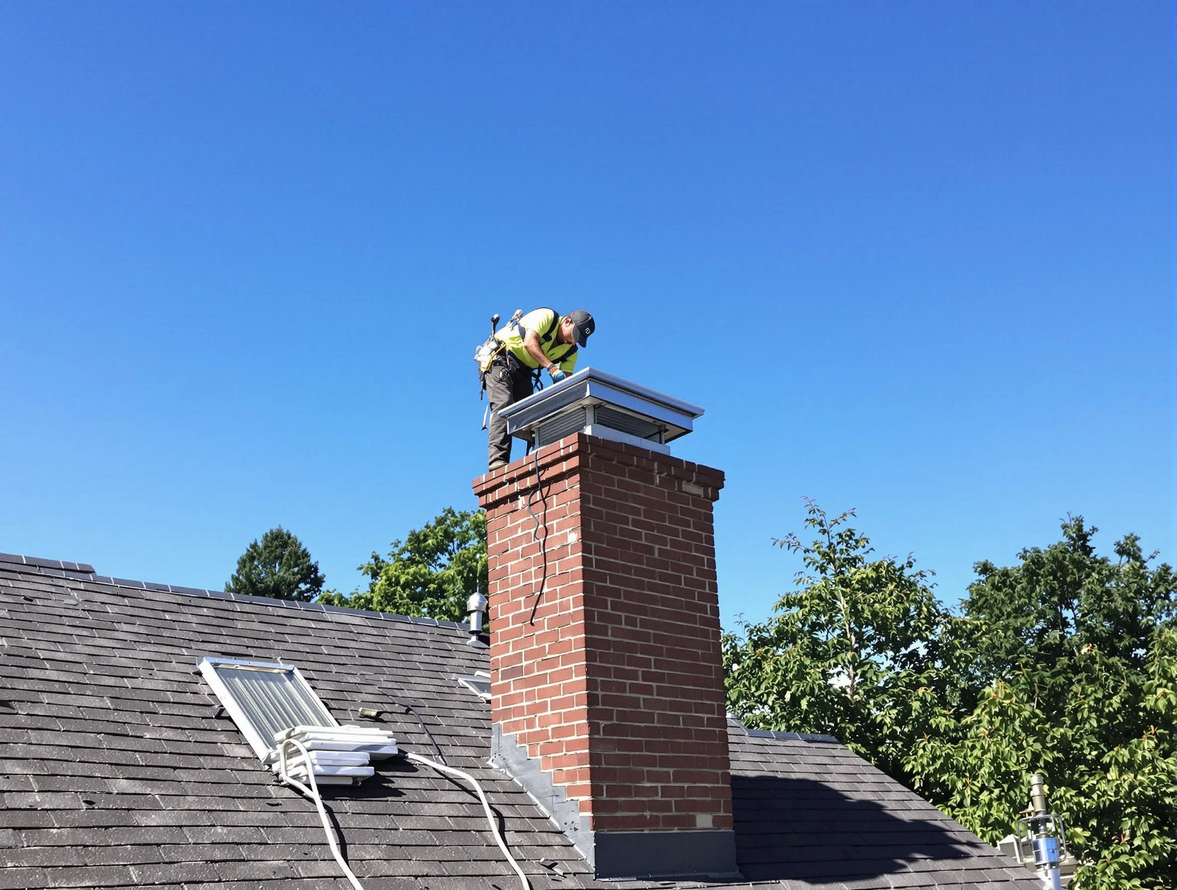 Meadowbrook Chimney Sweep technician measuring a chimney cap in Meadowbrook, AL
