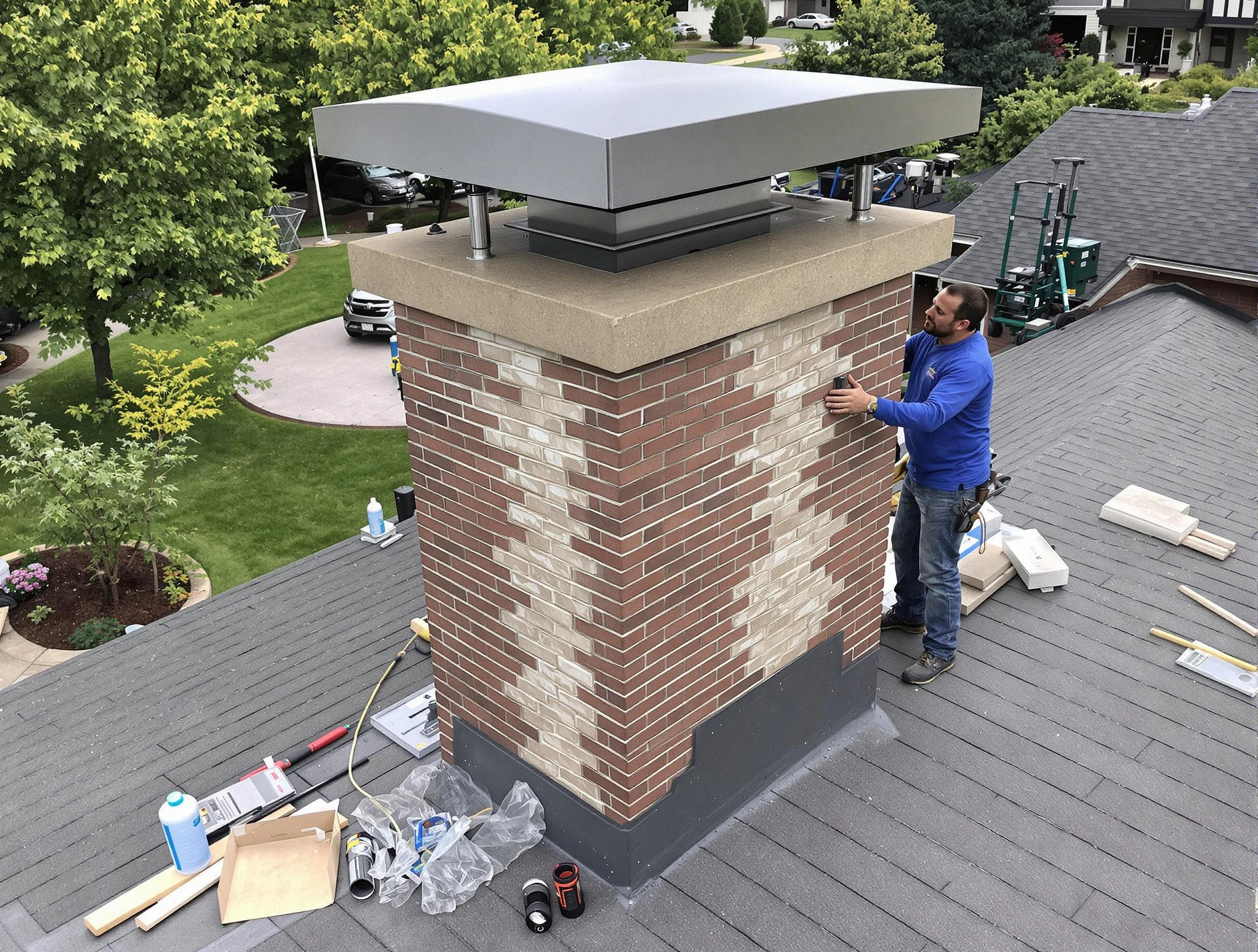 Meadowbrook Chimney Sweep team working on a custom chimney remodel in Meadowbrook, AL